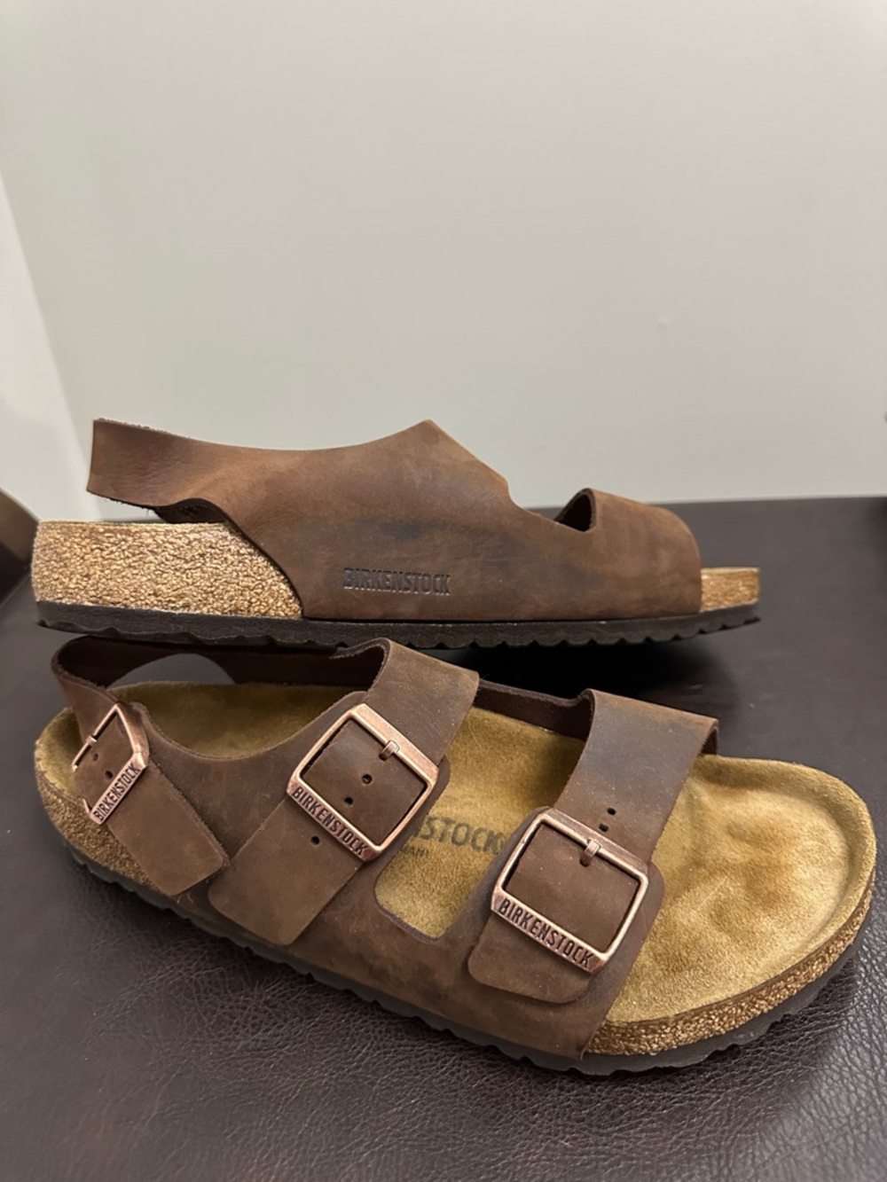 Sz43 New Men’s Birkenstock Havana Milano Oiled Leather Sandals - Picture 2 of 14
